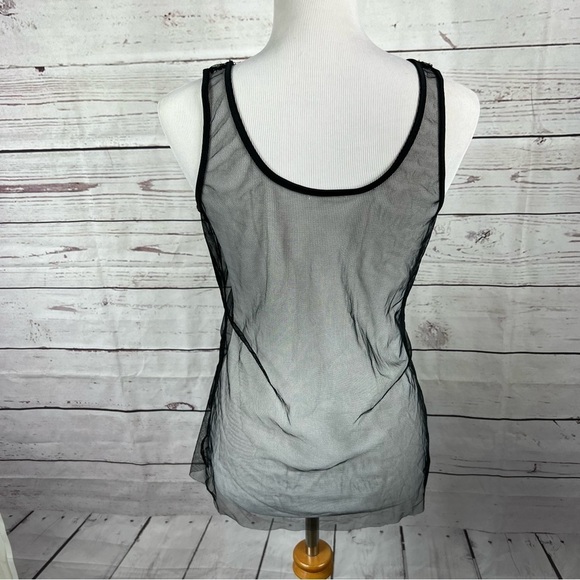 SHEER black embroidered sleeveless top SZ M/L - Picture 2 of 5